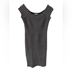 Zara Elegant Black and White Geometric Fitted Dress